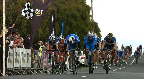 Alexi Markov (centre) of Team Russia takes out stage nine ahead of Bikebug.com pair Joseph Lewis (right) and Joshua Taylor who dead-heated for second.