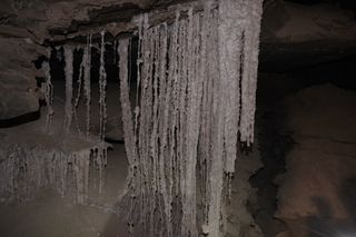 Stalactites hang from the world's longest salt cave under Mount Sedom.
