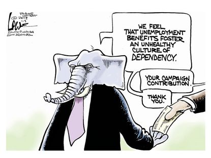 Political cartoon Republicans unemployment donation