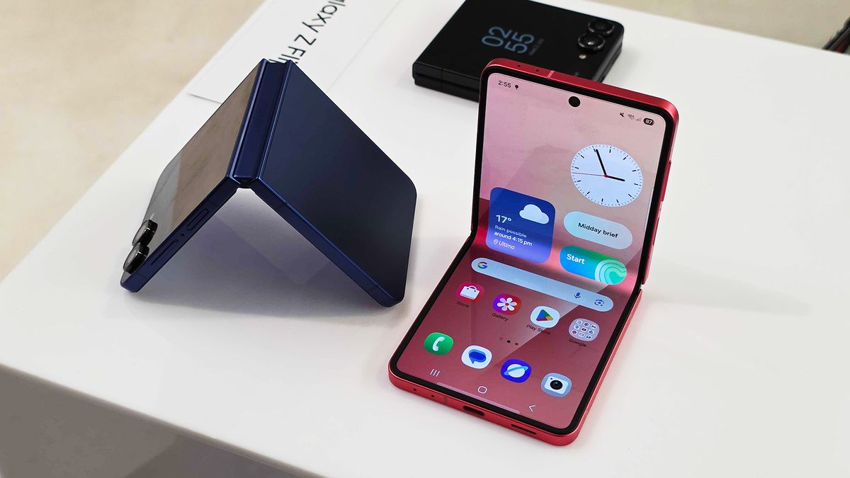 Samsung Galaxy Z Flip 7 in multiple colors on counter
