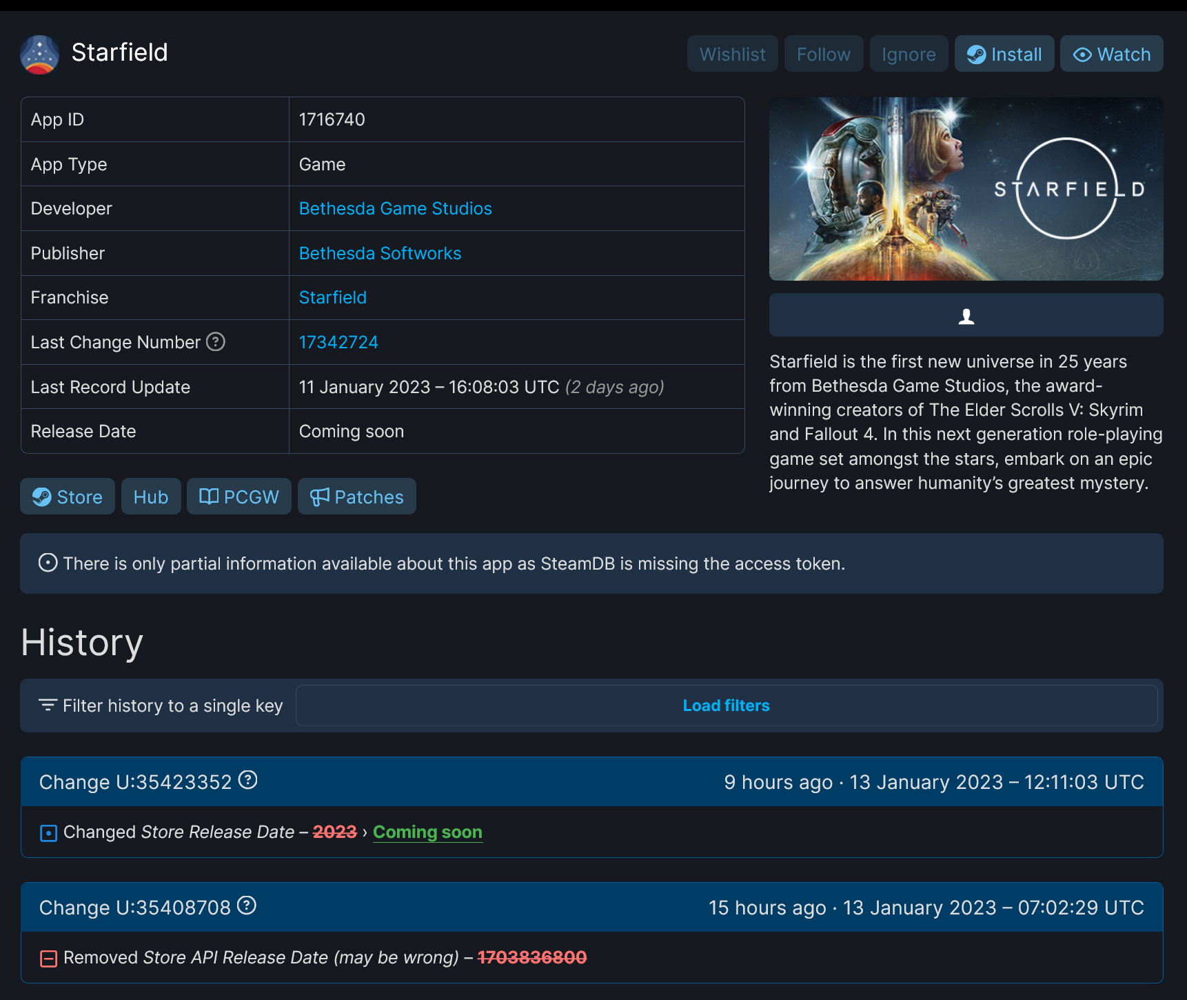 Starfield on SteamDB