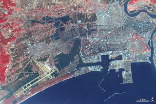 Ishinomaki in satellite image after tsunami