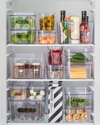 Organized fridge with clear containers