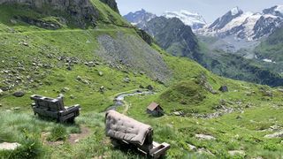 Two arm chairs at a cabin in the Swiss Alps