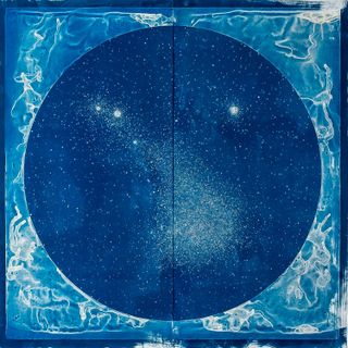 The cyanotype print of the painting depicting the Small Magellanic Cloud.