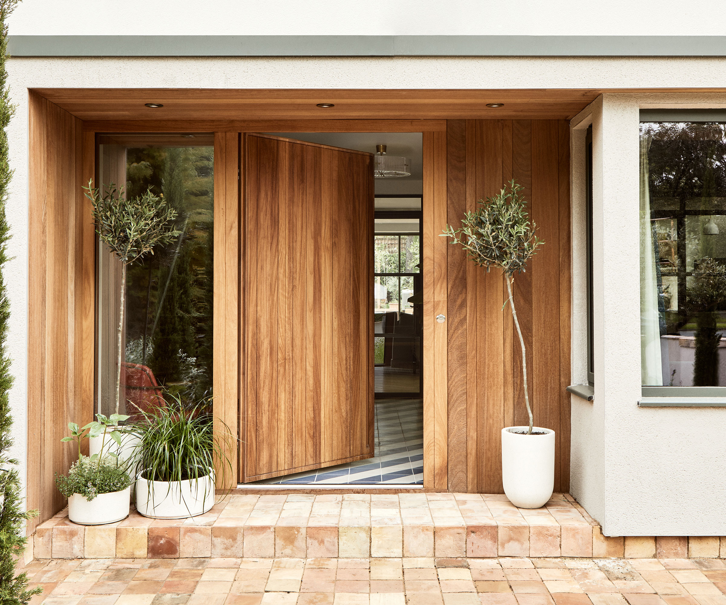 inset porch with oak front door