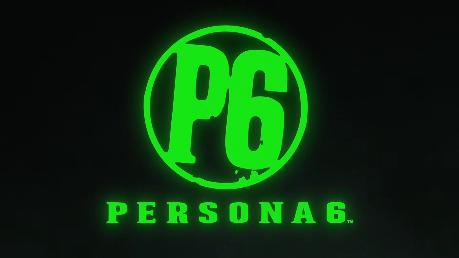 Glowing green logo on black background with 'P6' inside a circle above the text 'PERSONA 6' in bold, evoking a mysterious and futuristic tone.
