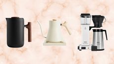 tea kettles and coffee makers from nordstrom on a marble background