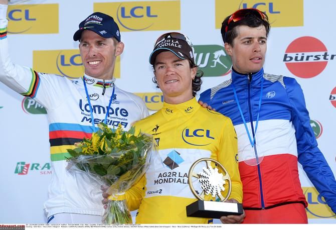 The Paris-Nice podium: Rui Costa, Carlos Betancur and Arthur Vichot