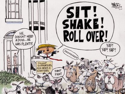 Political Cartoon U.S. Trump supporters White house staffers tricks