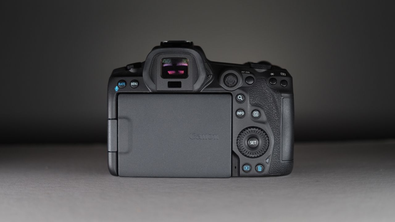 Canon EOS R5 rear view with black background