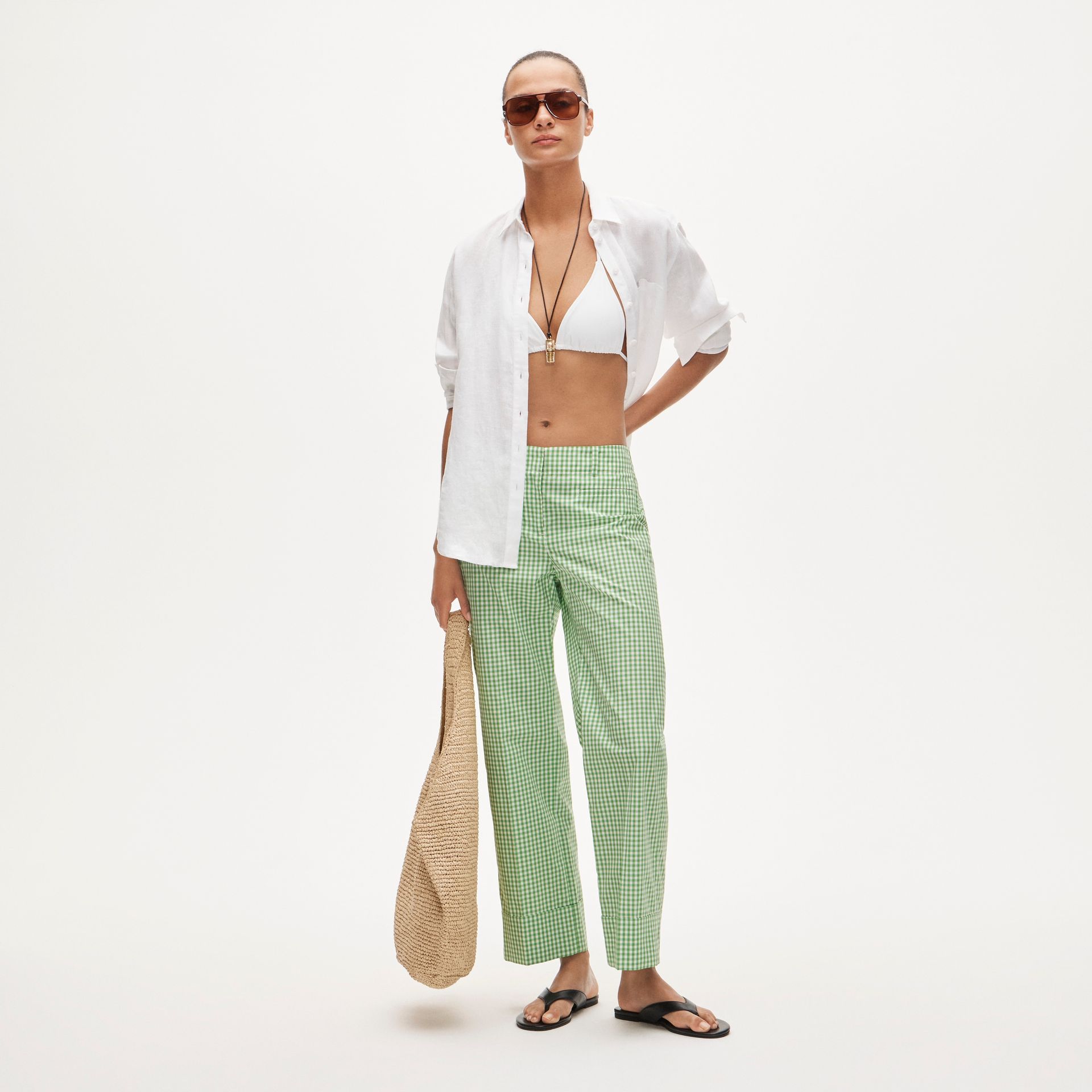 Cuffed Gingham Taffeta Pant