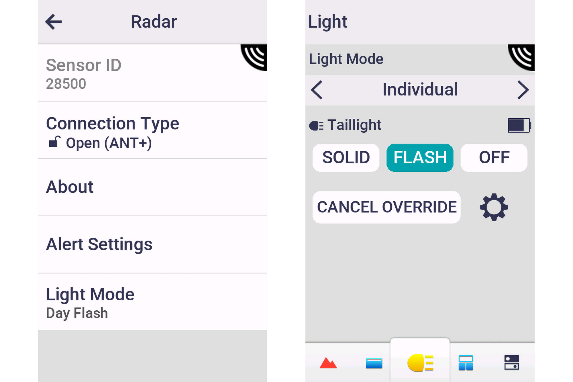 Options and settings for the Magene L508 displayed on the Garmin Edge 1050