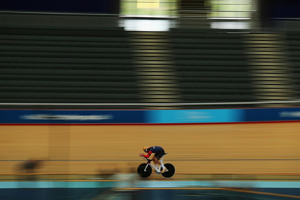 Bradley Wiggins of Great Britain trains at the Lee Valley Velopark ahead of his UCI Hour Record attempt.