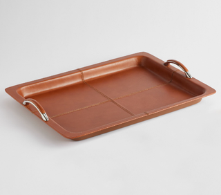 Bar and food tray in brown leather.