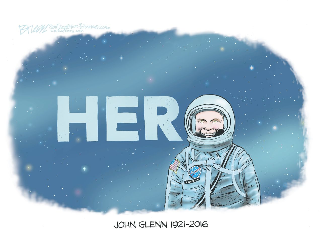 Editorial cartoon U.S. John Glenn death