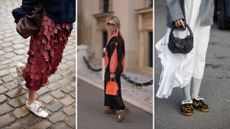 Three street style images featuring trainers 