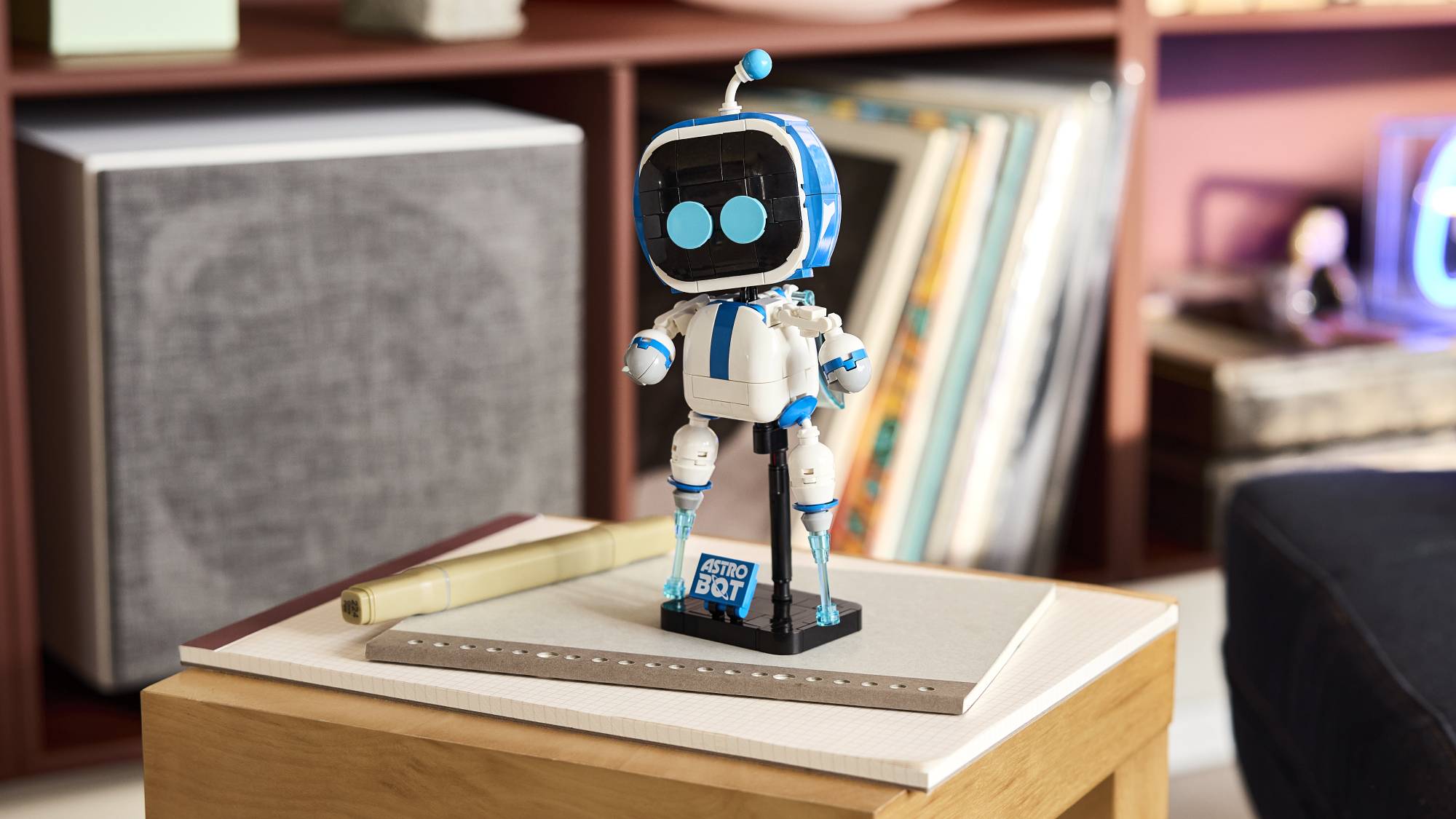 Lego Astro Bot model on a table
