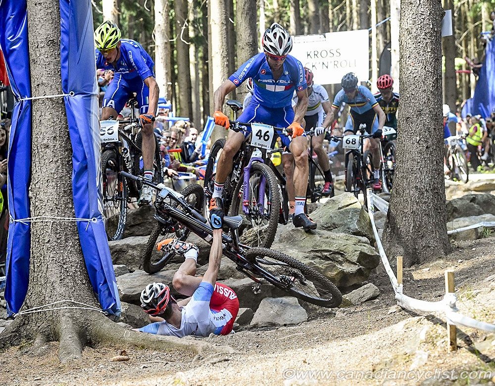 Chaos in the rock garden at the end of the start lap