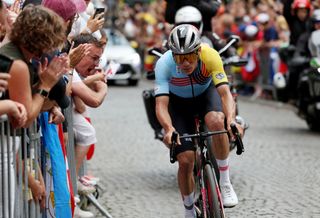 PARIS FRANCE AUGUST 03 Remco Evenepoel of Team Belgium attacks in the breakaway passing through the Cote de la butte Montmartre during the Mens Road Race on day eight of the Olympic Games Paris 2024 at trocadero on August 03 2024 in Paris France Photo by Tim de WaeleGetty Images