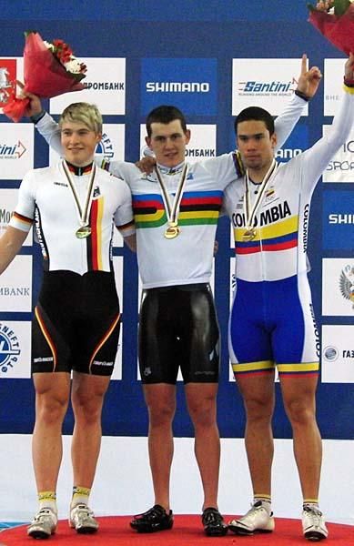 Sam Webster of New Zealand tops the men's sprint podium.