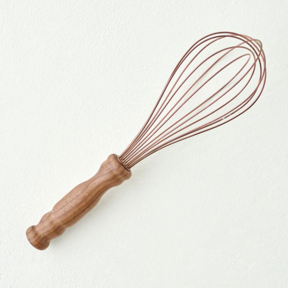 Copper whisk with wood handle
