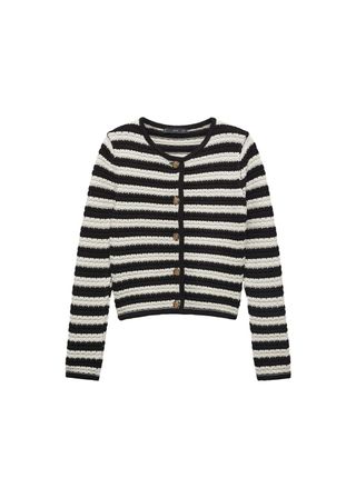 Striped Cardigan With Jewel Buttons - Women