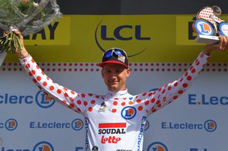 Tim Wellens in polka dots after stage 3 at the Tour de France