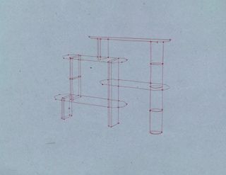 A red-lined sketch of the Azzal shelving for Baxter