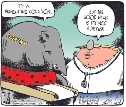 Political cartoon U.S. Trump GOP bigotry preexisting condition