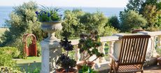 Pots on a terrace at The Shute, Ventnor, Isle of Wight