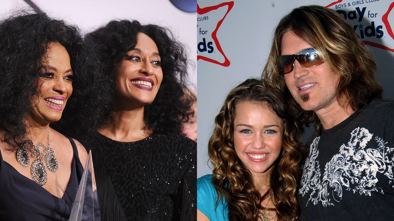 families - tracee ellis and diana ross, miley and billy ray cyrus