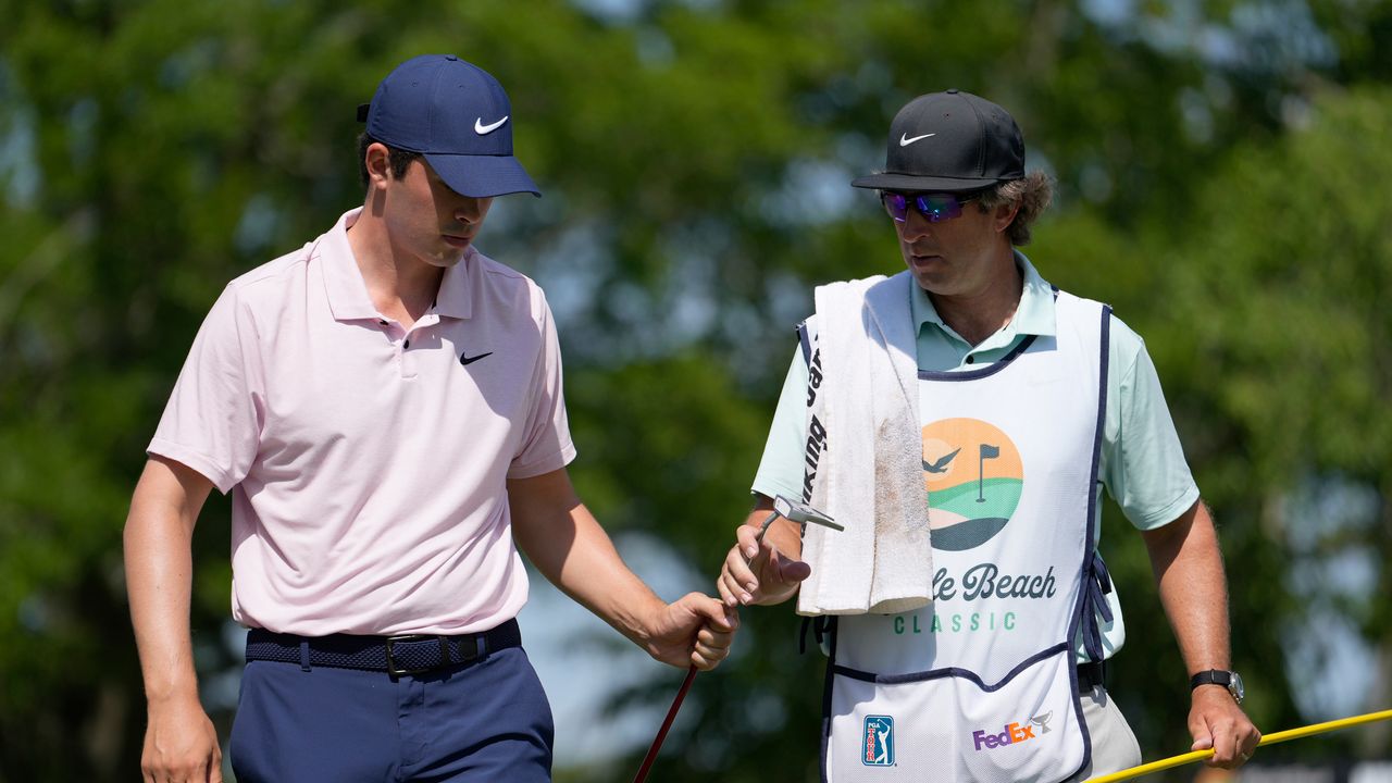 Davis Thompson and his caddie Joe Etter at the 2024 Myrtle Beach Classic