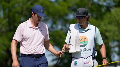 Davis Thompson and his caddie Joe Etter at the 2024 Myrtle Beach Classic