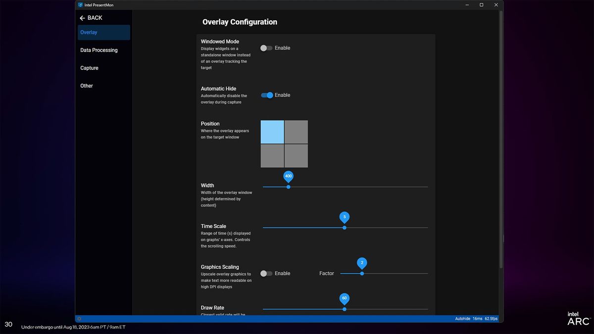 Intel Arc Driver Update slides for DirectX 11 and new PresentMon