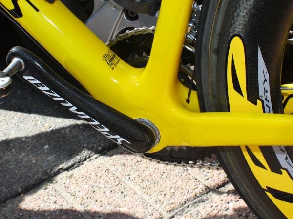 Lots of carbon fiber and Specialized's oversized bottom bracket system help yellow jersey wearer Fabian Cancellara put the power down.