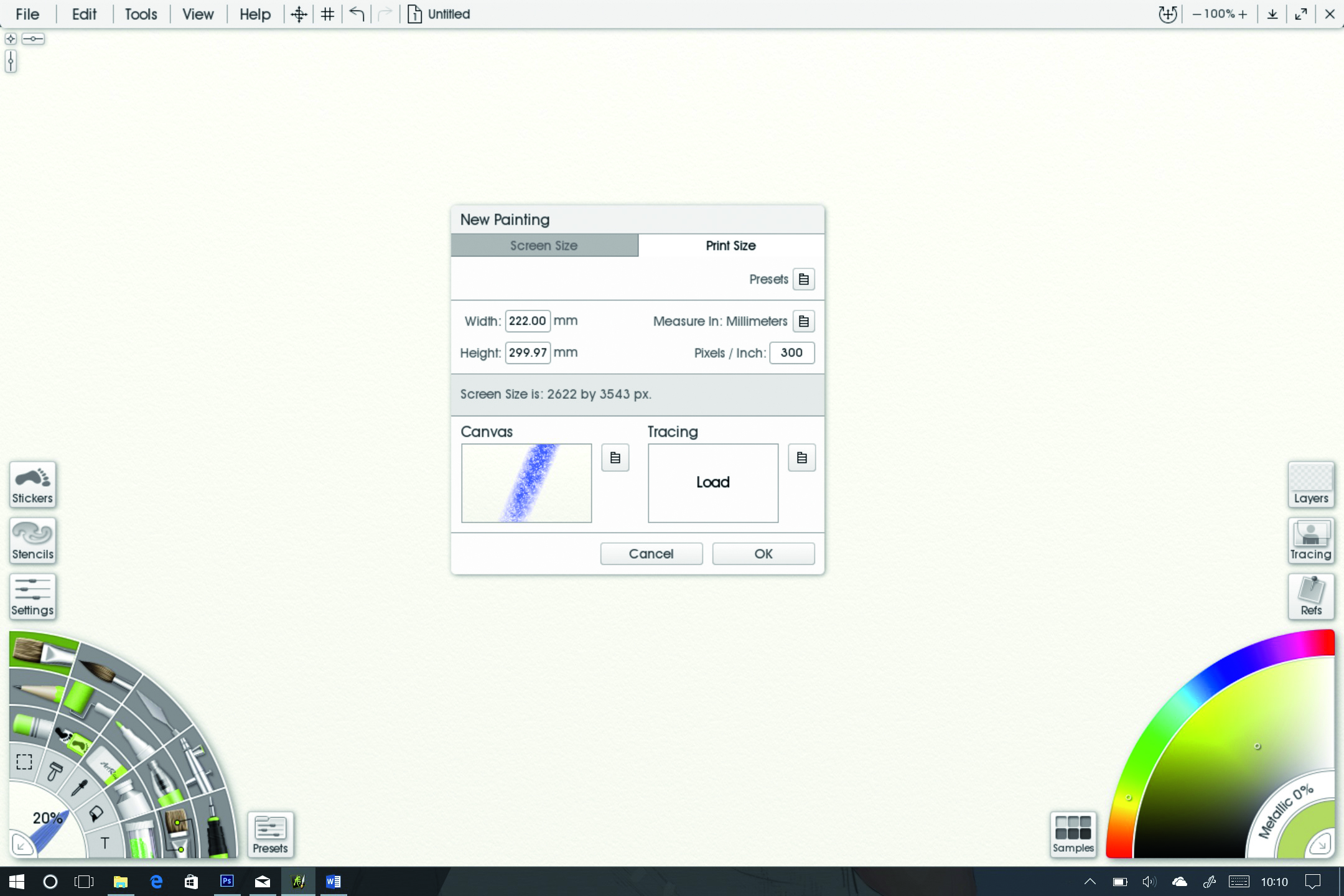 settings in ArtRage