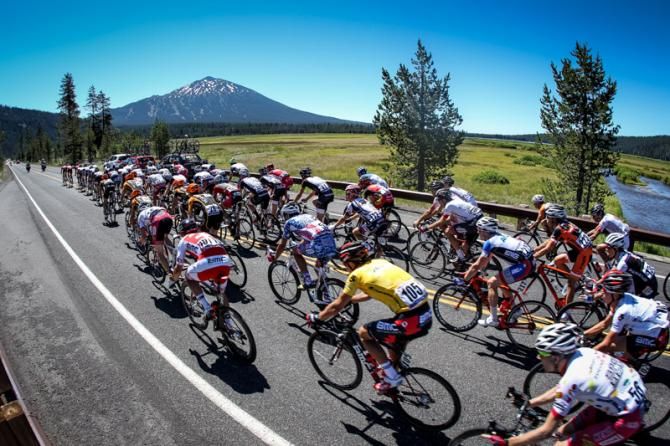 The men head towards the finish at Mt. Bachelor.