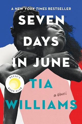 Seven Days in June book cover with a man wrapping his arms around a woman from behind