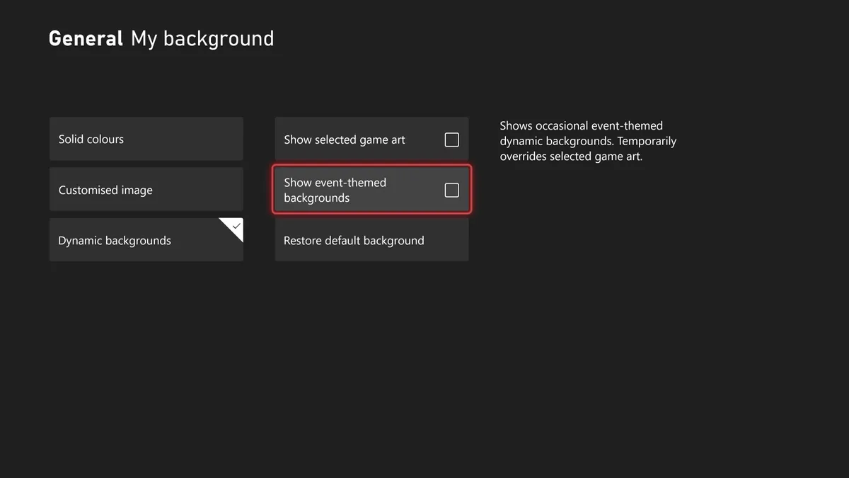 Меню персонализации на экране консоли Xbox