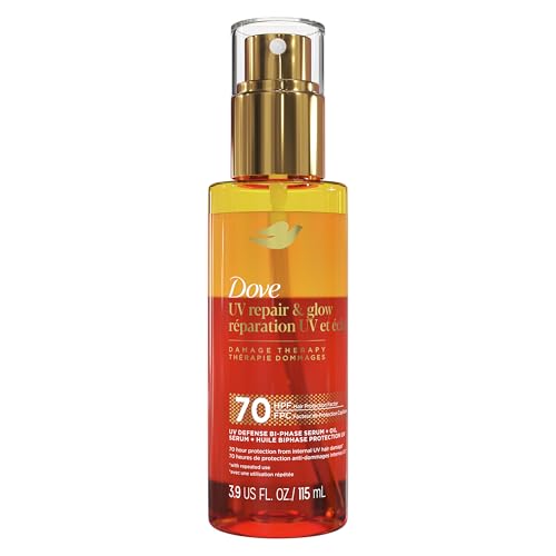 Dove Damage Therapy Defense Bi-Phase Serum + Oil 1 Ct Uv Repair &amp;amp; Glow for 70 Hour Hair Protection, With Ferulic Serum, 3.9 Fl Oz