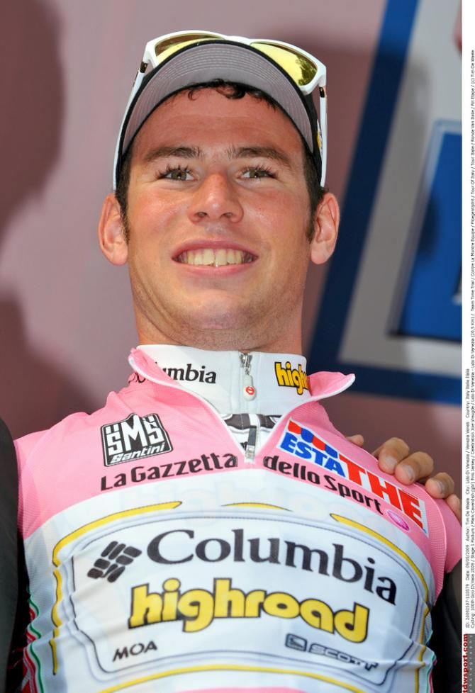 Mark Cavendish is all smiles and all all pink at the 2009 Giro