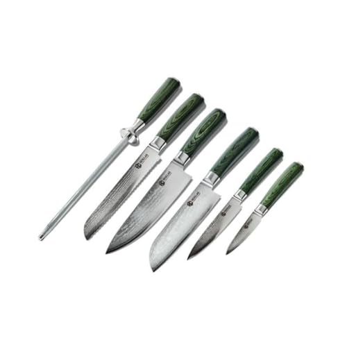 Hexclad Essential Knife Set, 6-Pieces, Japanese Damascus Stainless Steel Blades, Full Tang Construction, Pakkawood Handles