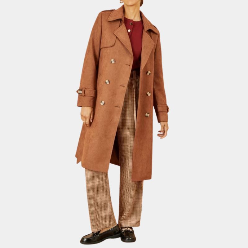 Image of faux suede trench coat
