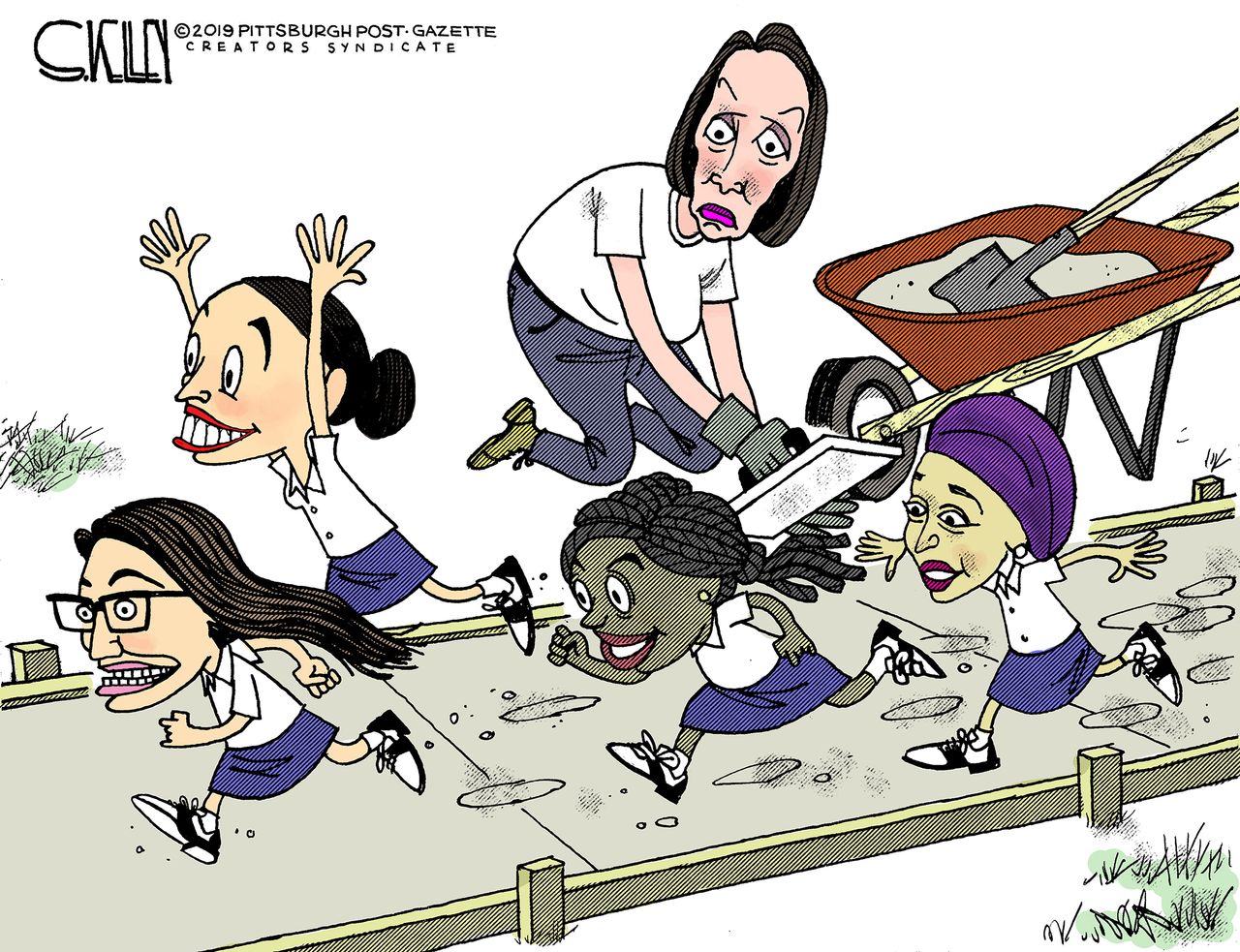 Political Cartoon U.S. Pelosi Young House Democrats AOC Ilhan Omar