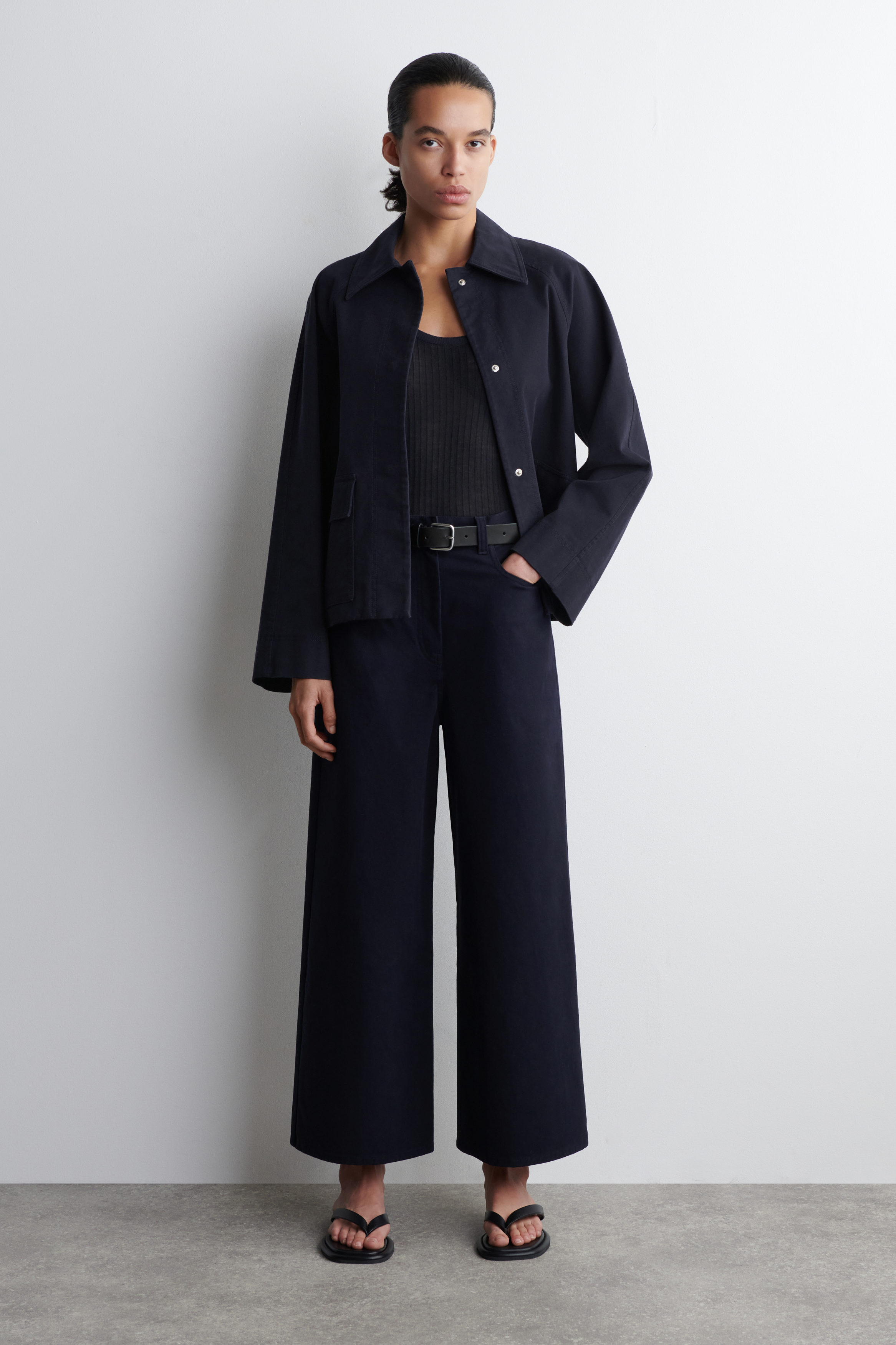 Cotton Cropped Wide-Leg Trousers