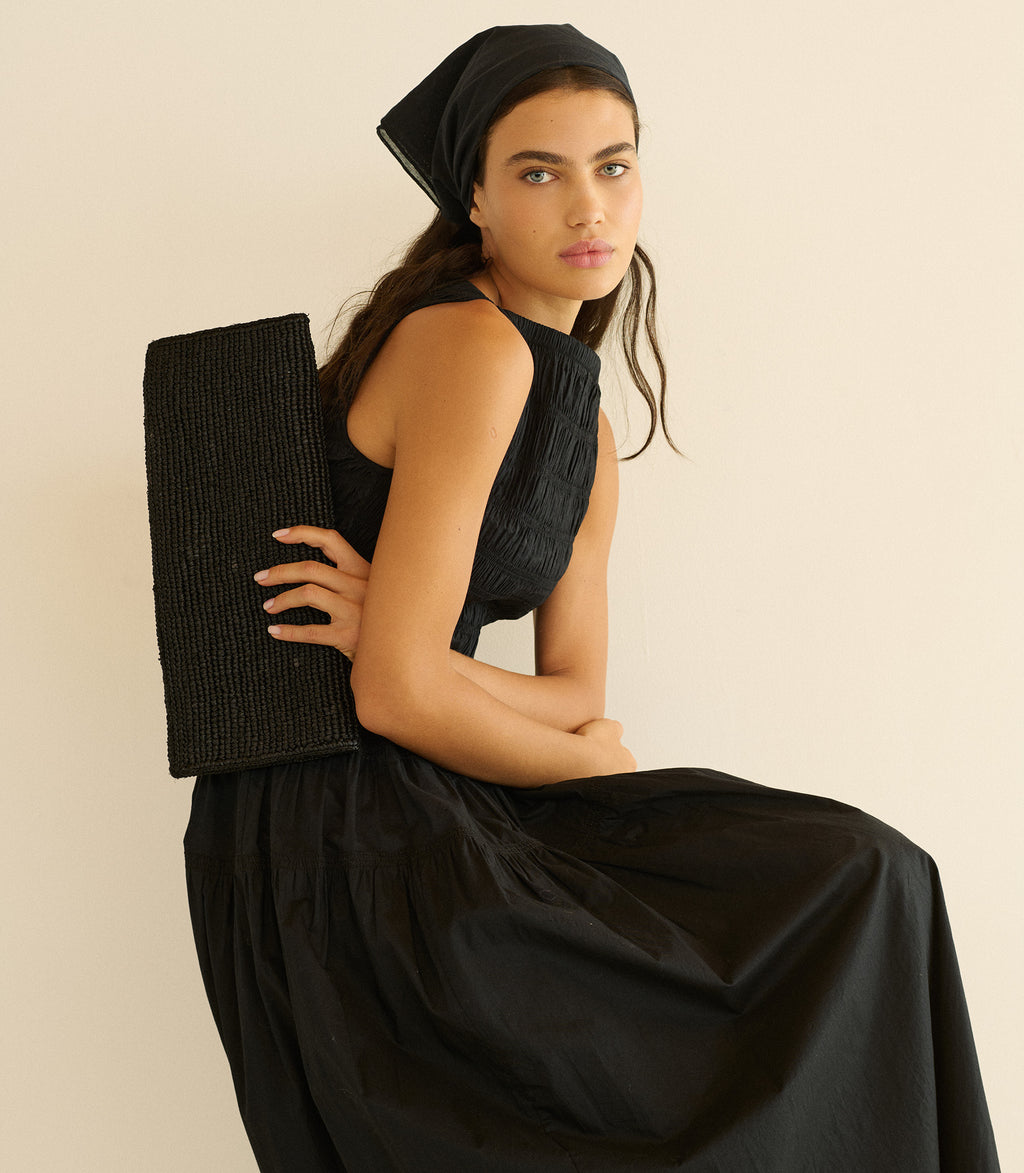 Muriel Clutch -- Black Raffia