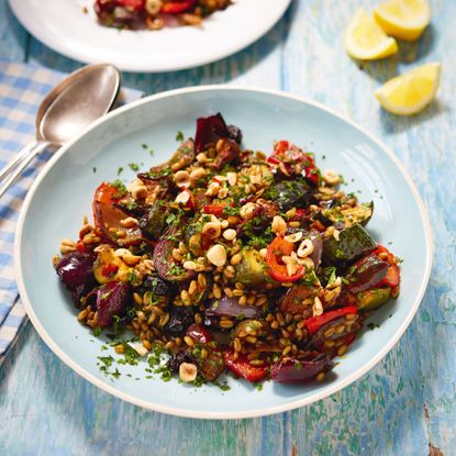 Freekeh with Harissa-Roasted Vegetables 