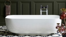 Dark Bathroom Ideas: Freestanding Bath with khaki wall paneling by Blue Sky Bathrooms