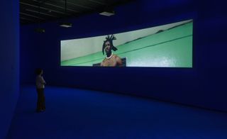 Julianknxx, ‘Chorus in Rememory of Flight’, at Barbican’s Curve, London: installation view of film on screen